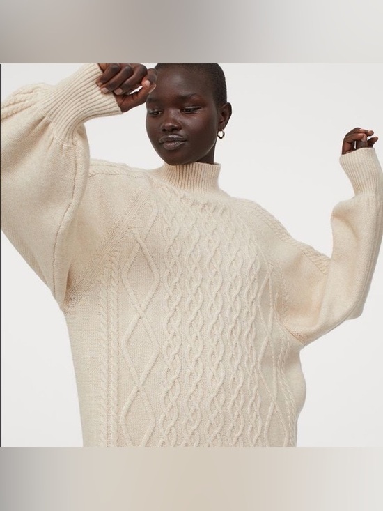 H&M Dresses & Skirts - H&M Chunky Cable Knit Sweater Dress XL Cream Beige Wool Blend